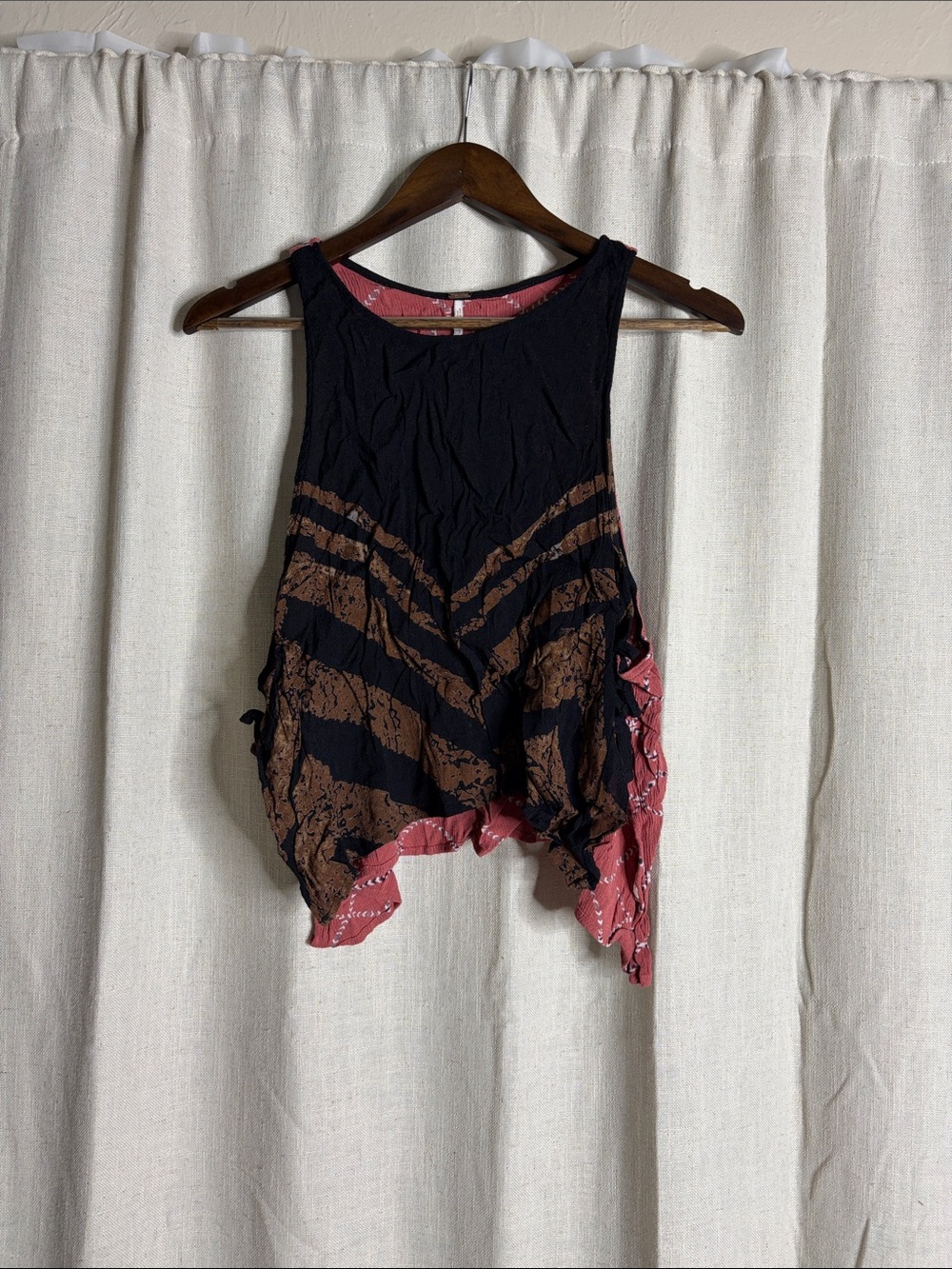 Free People Black Tank with Dusty Rose Bandana Hem